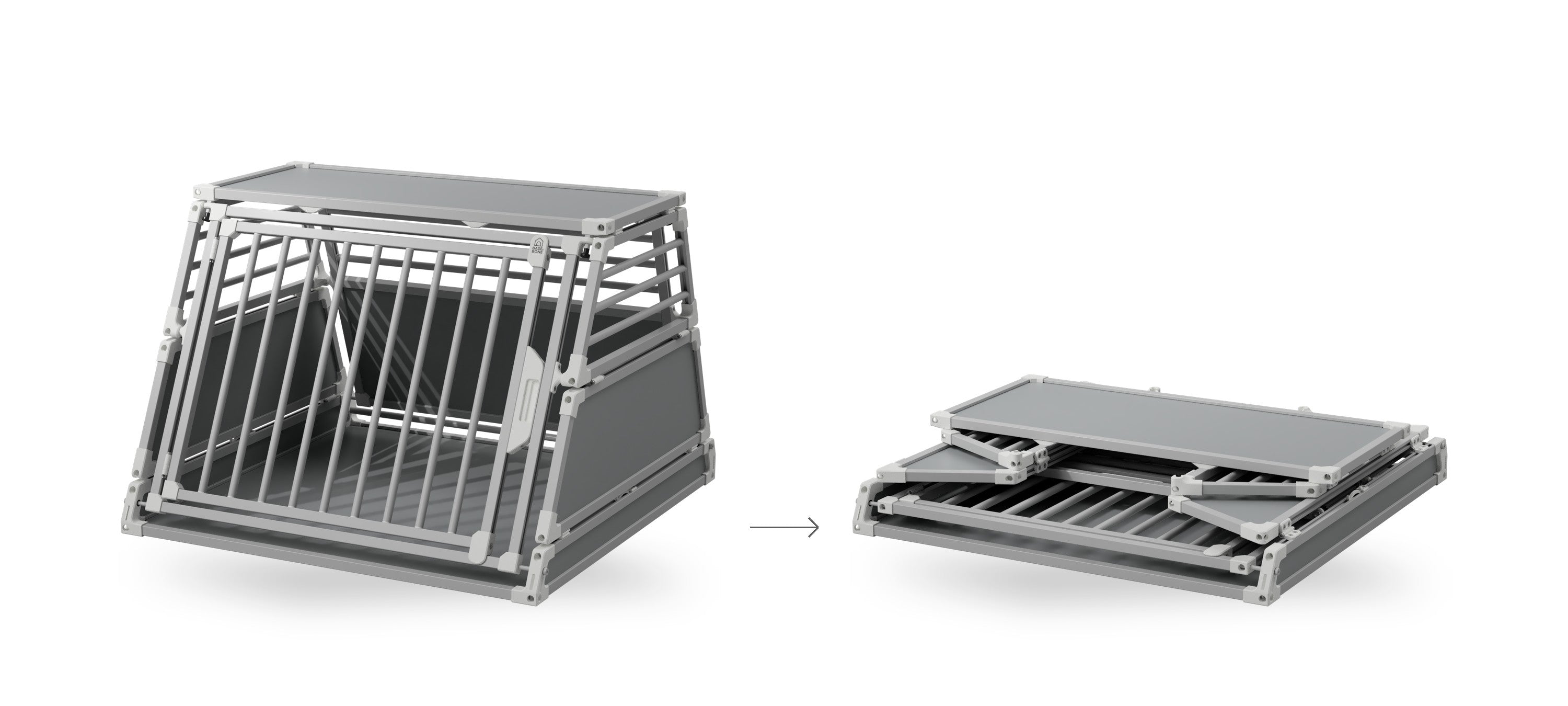 Faltbare Hundebox von Base & Bone: aufgebaut und flach gefaltet